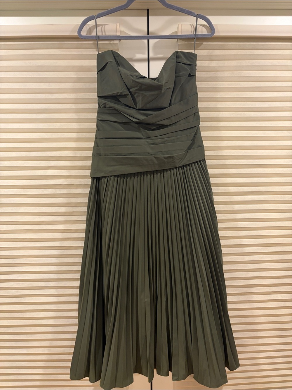 NWOT Simkhai Green Pleated Strapless Cotton Midi Dress, Size US 6